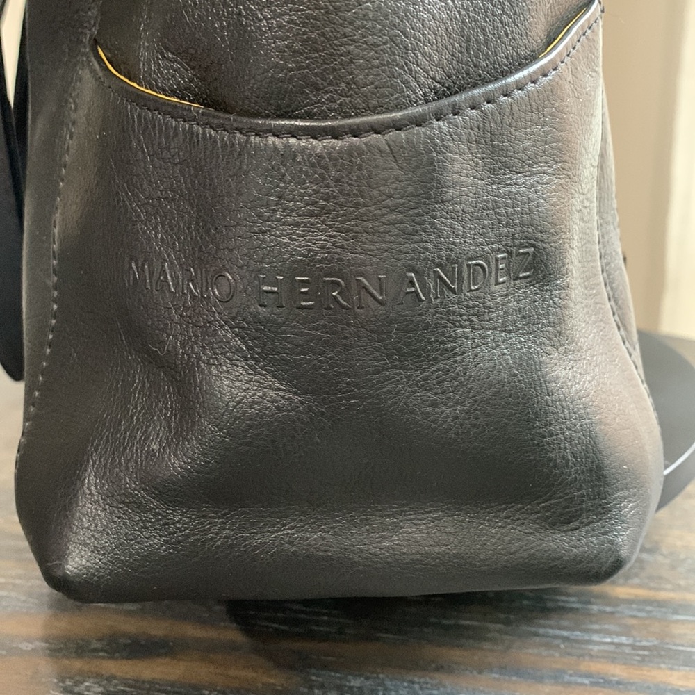 Mario Hernandez black leather tote with metal H appliqués. Pre loved - Picture 3 of 14